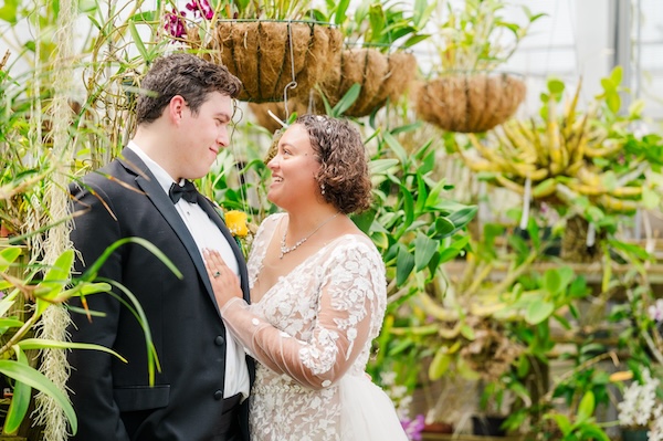 Everlasting Elopements couple looking at each other after wedding ceremony in South Texas Botanical Garden